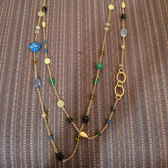 LIA SOPHIA 'Aruba' Gold & Multi Color Beaded Double Strand Long Necklace - Picture 1 of 10